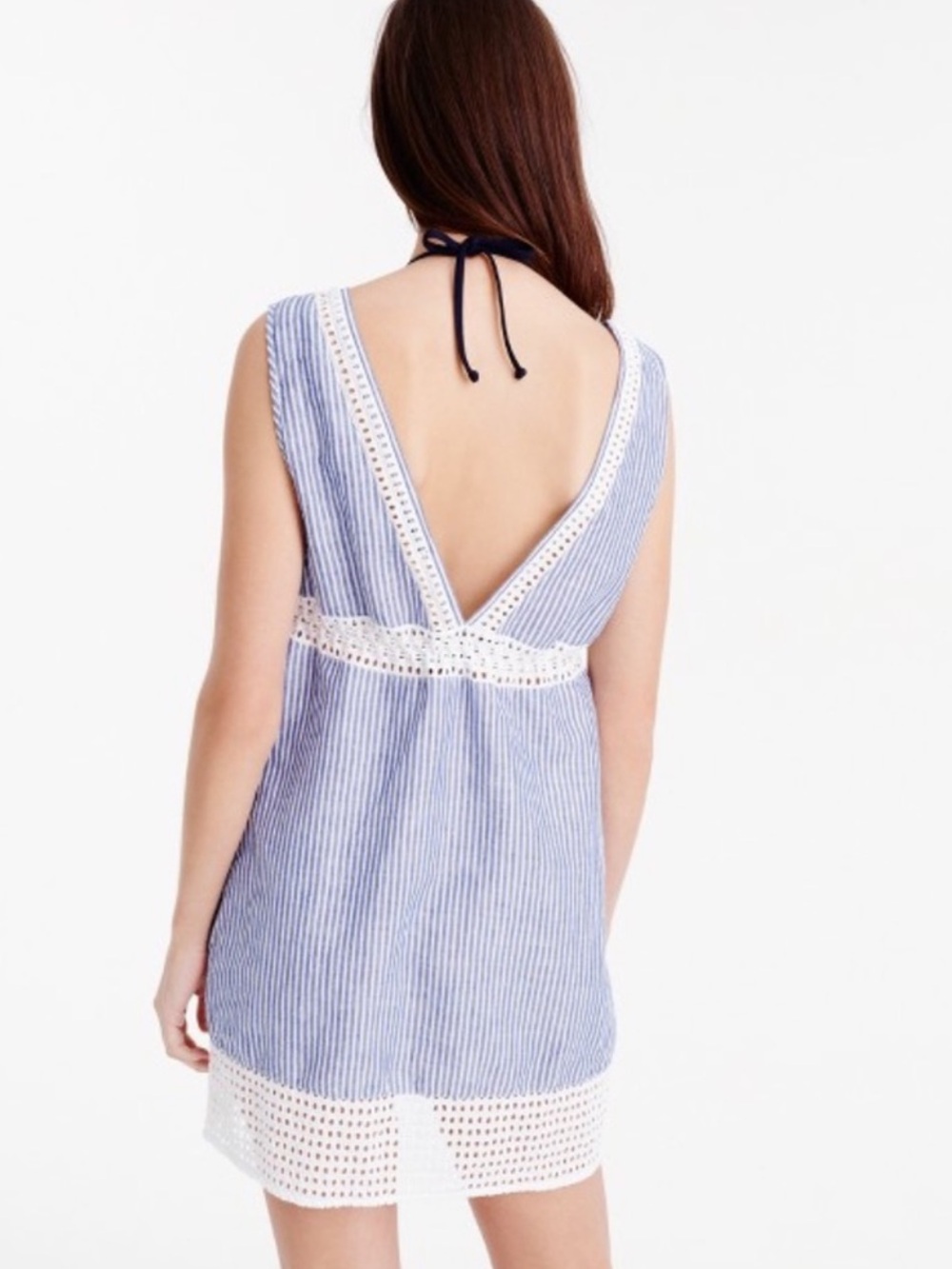 J. Crew Striped Eyelet Swim Tunic Cover-Up Dress Linen/Cotton Blend Size Small - Picture 2 of 15